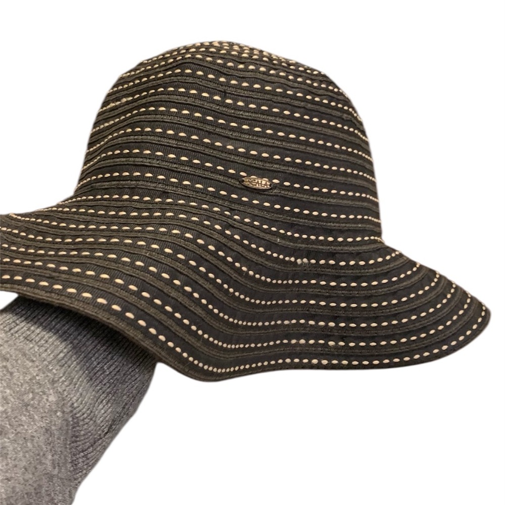 Scala OS Beach Vacation Coastal Papper Sun Hat Black‎